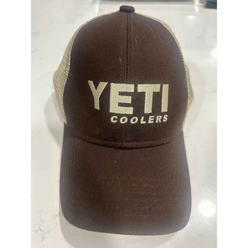 YETI Coolers Brown Tan Mesh Trucker Hat‎ Cap Adjustable Snapback